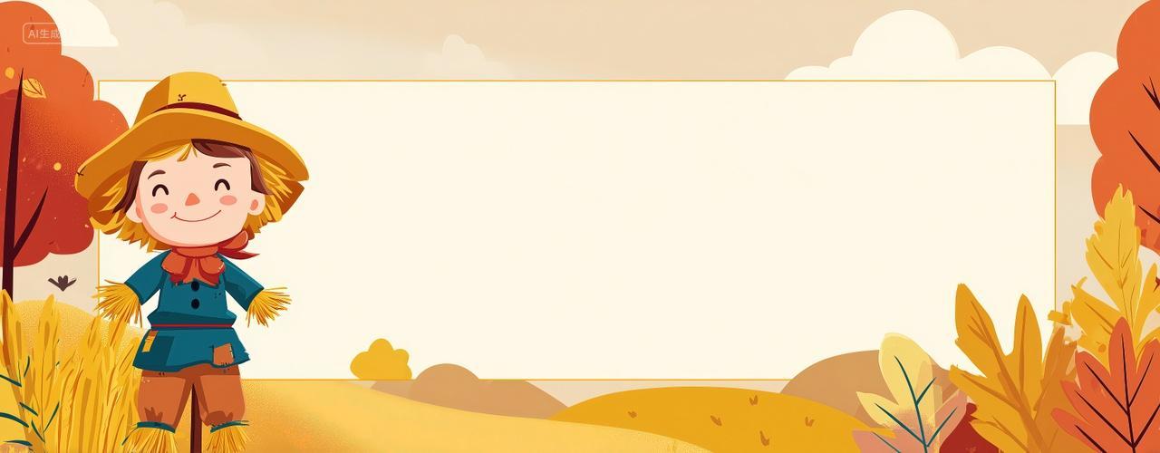 田野稻草人二十四节气立秋秋分海报背景