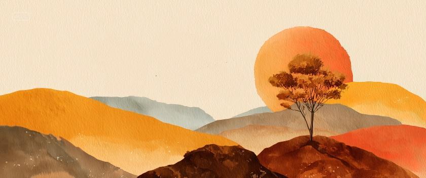 户外山丘夕阳二十四节气秋分立秋海报纹理背景