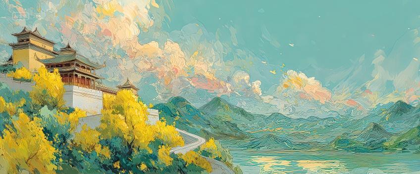 抽象纹理建筑山川树林二十四节气立秋秋分海报背景