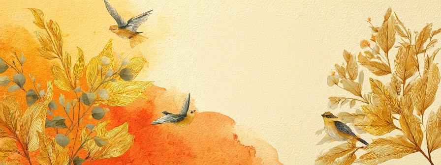 金黄色叶子小鸟二十四节气立秋秋分海报背景