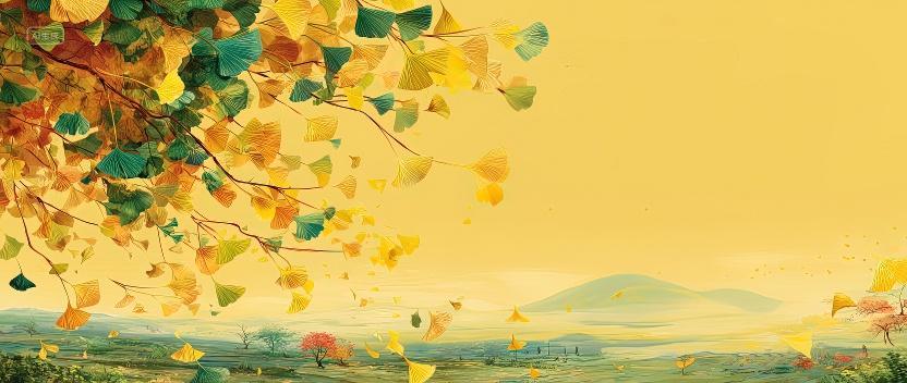 银杏叶田野二十四节气立秋秋分海报背景