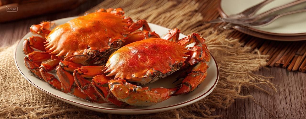 盘子上装着两只螃蟹二十四节气立秋秋分海报背景