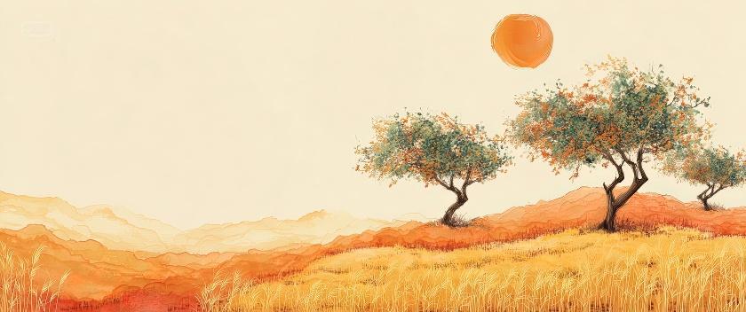 户外稻谷麦穗山丘秋天二十四节气立秋海报背景