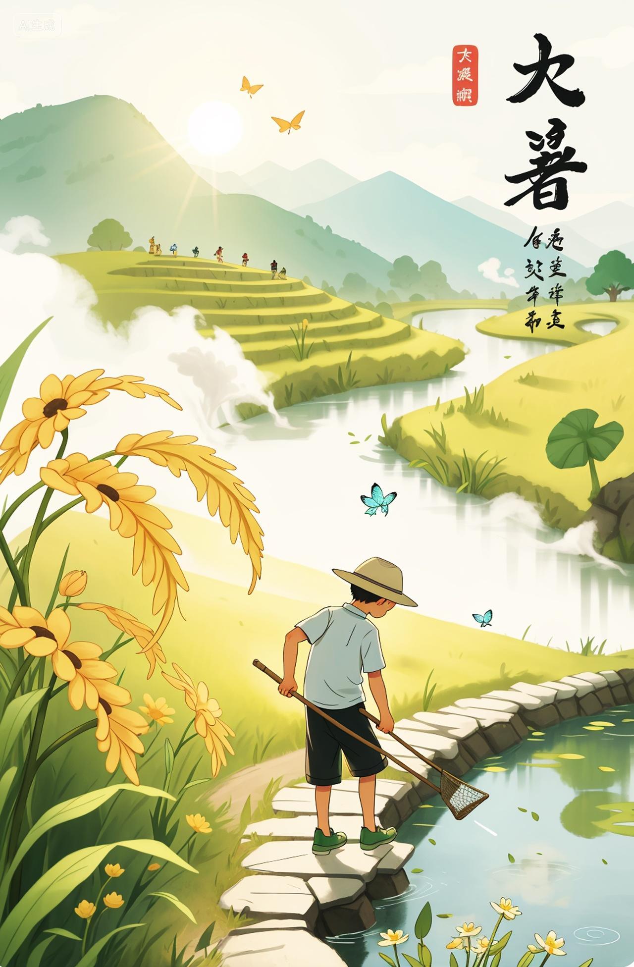 二十四节气处暑大暑立秋田园插画