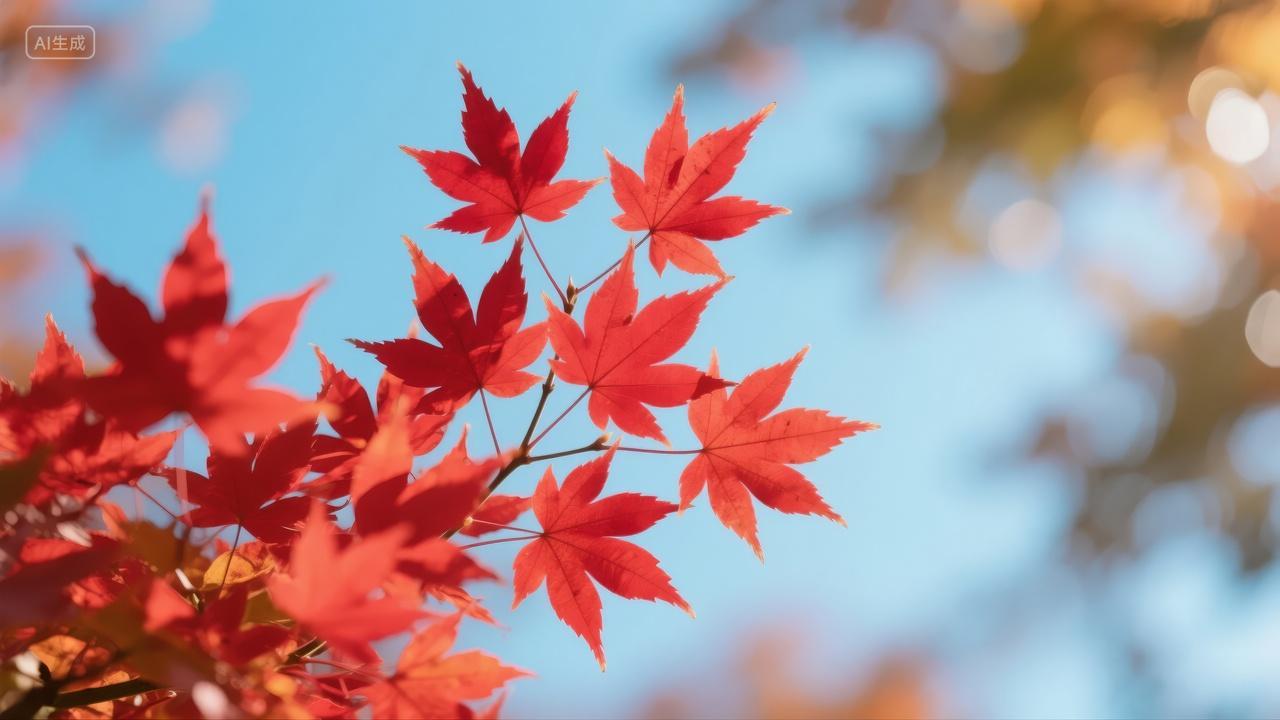 秋分节气枫叶红叶特写秋日唯美自然背景