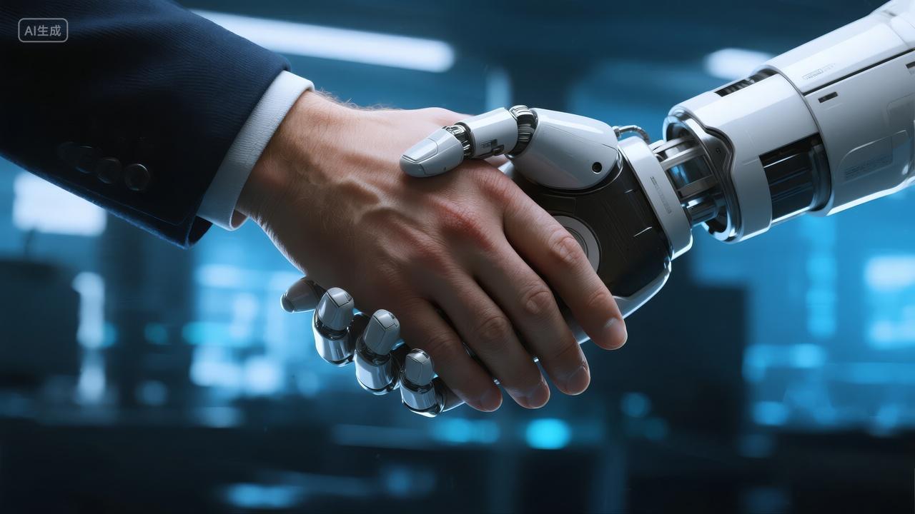 人机协作机器人握手人工智能科技合作背景