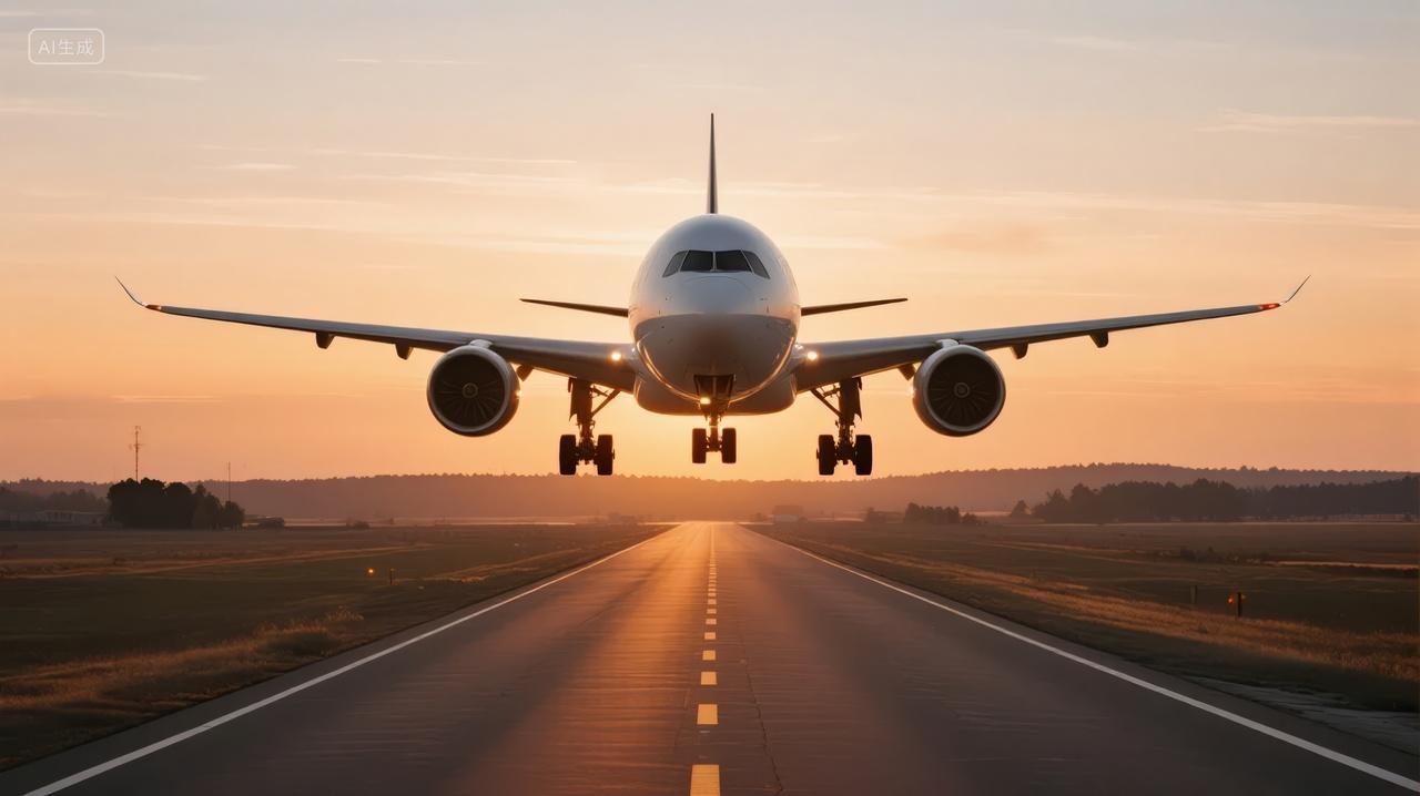 国庆节飞机降落机场跑道旅行商务背景