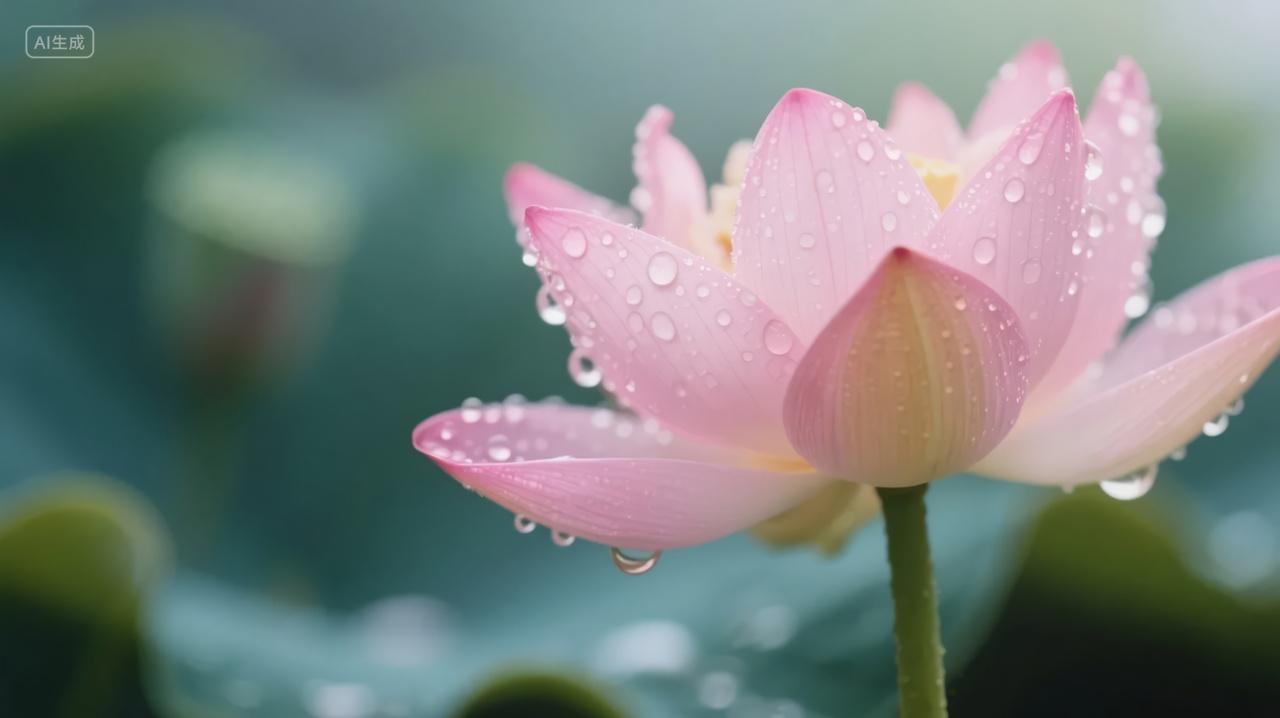 小暑节气荷花特写露珠禅意唯美自然背景