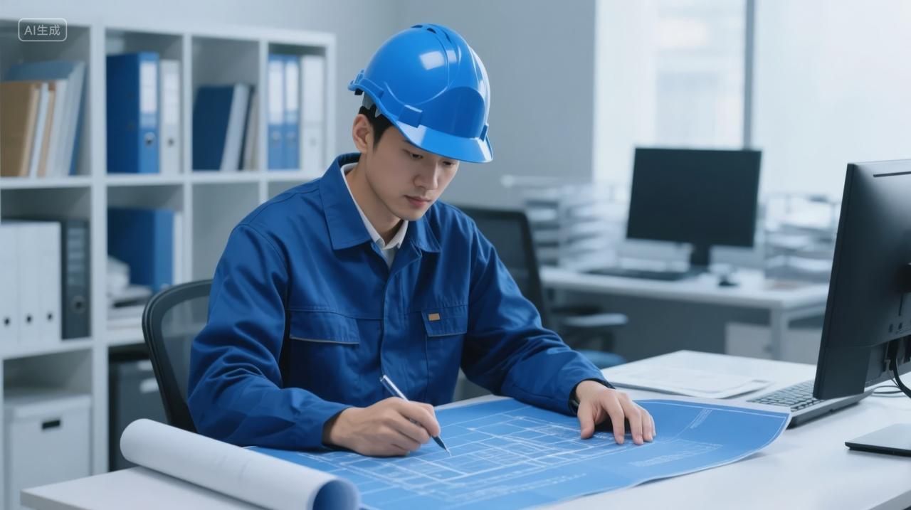 工程师绘制建筑蓝图严谨工作场景背景