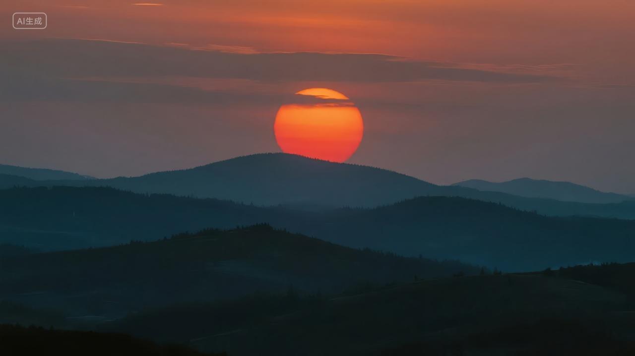 立秋节气山脉日落剪影宁静唯美自然背景