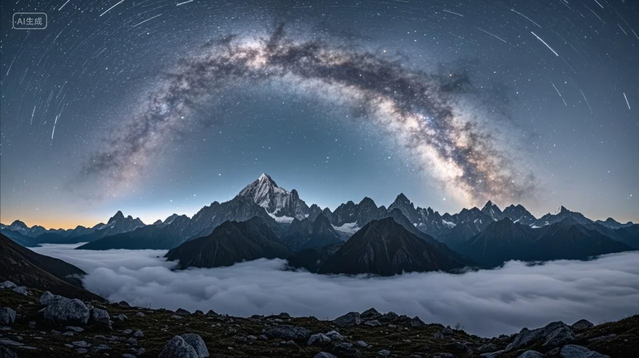 七夕节银河星空雪山浪漫唯美许愿背景图