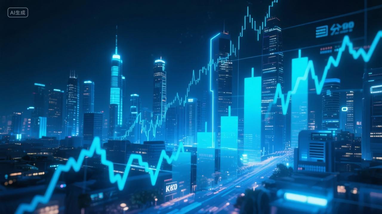 金融股票数据分析k线图城市夜景商务背景
