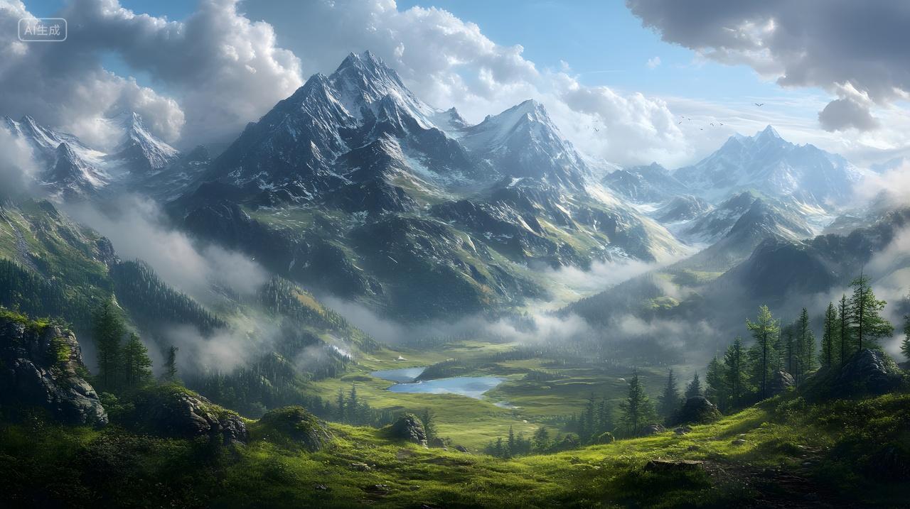 云雾缭绕的山谷风光