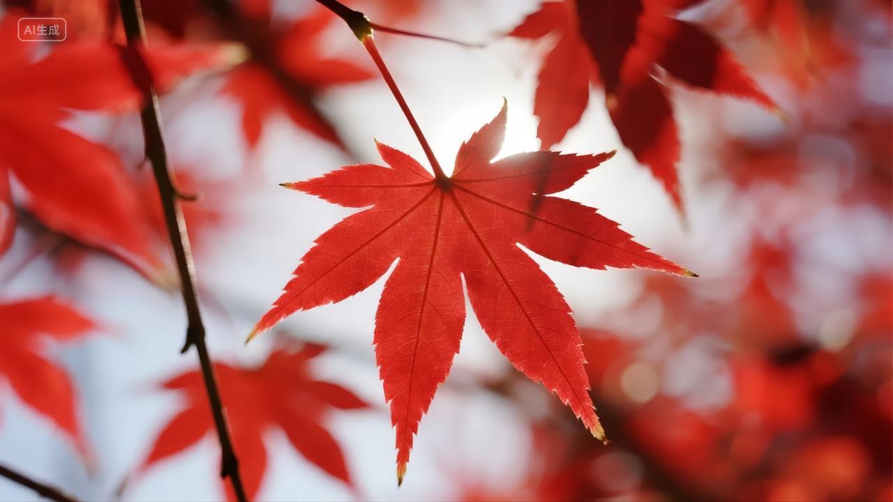 秋分节气重阳节枫叶红色治愈系自然背景