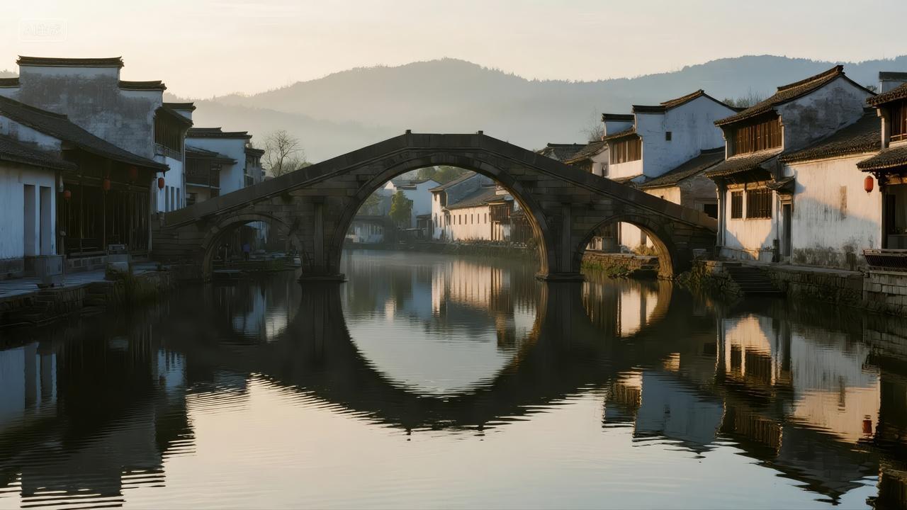 国庆节江南水乡古镇石桥旅游风光背景图