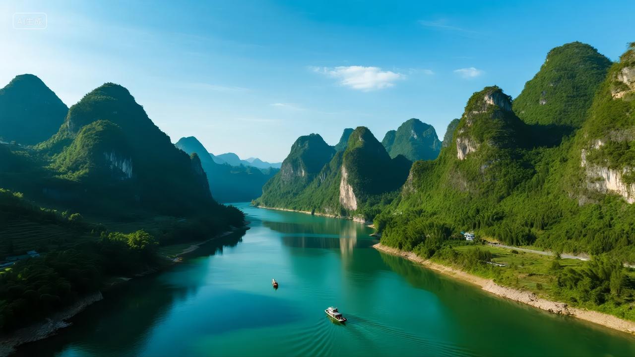国庆节桂林山水漓江旅游自然风光背景图