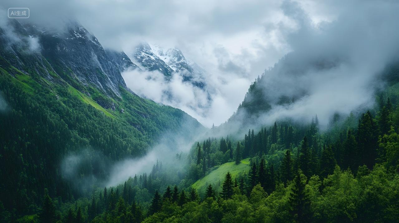 云雾缭绕山谷青山翠谷宛如仙境