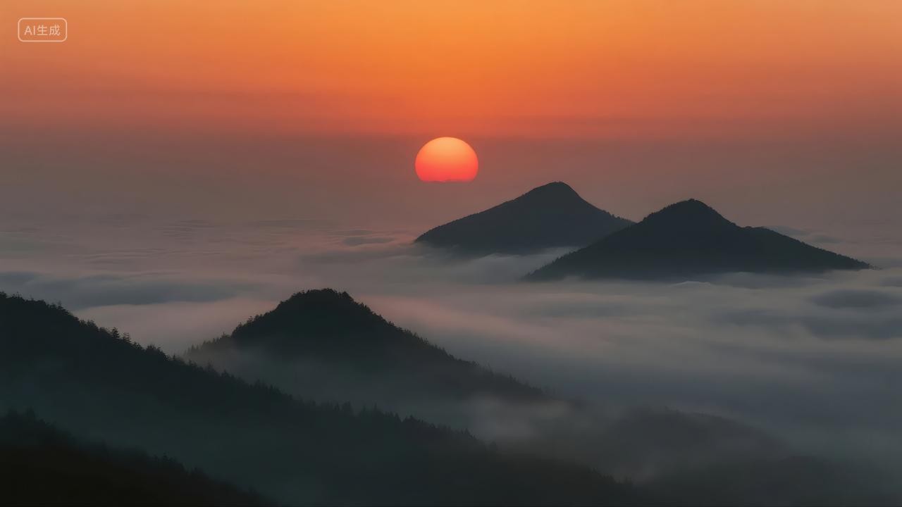 重阳节登高望远日出云海励志企业文化背景