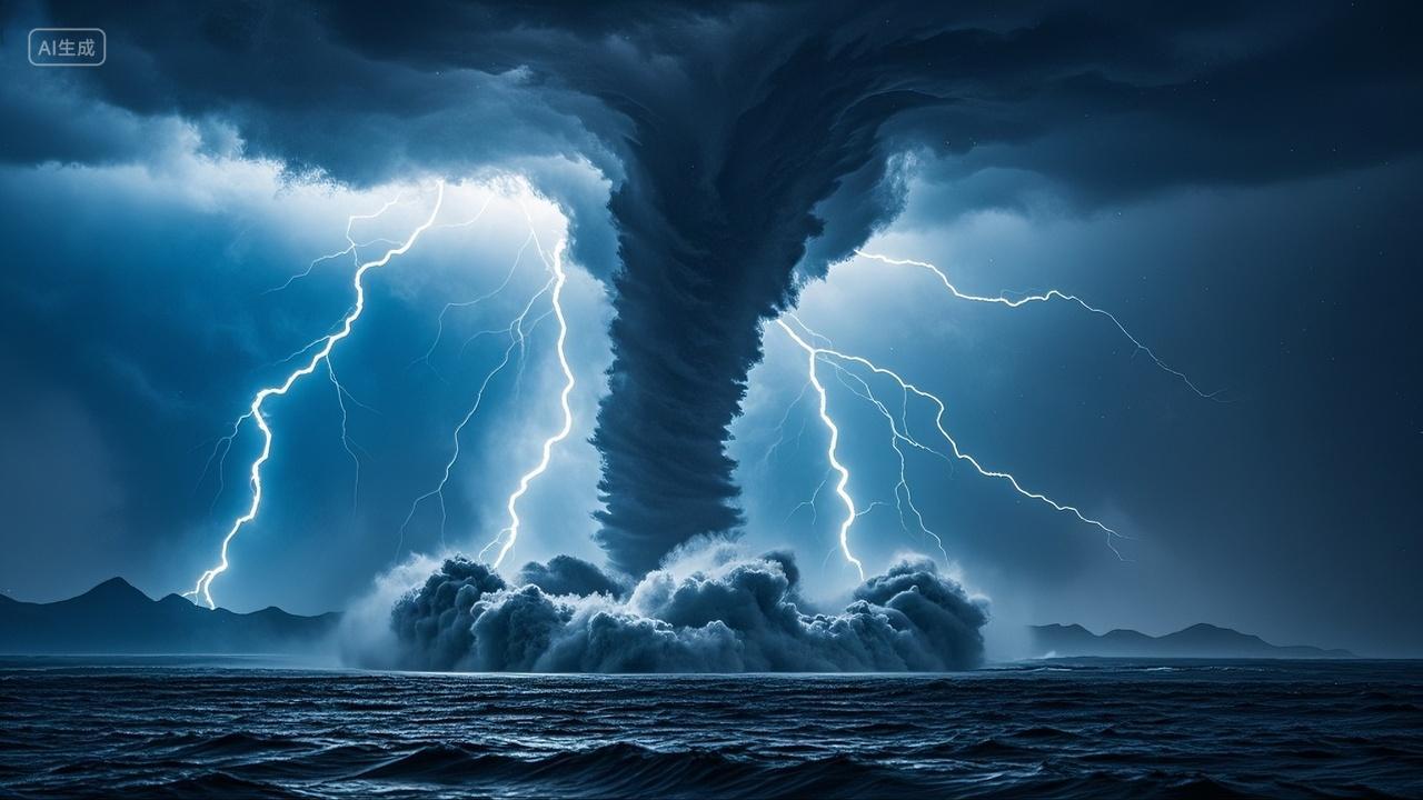 海上龙卷风伴闪电特效场景