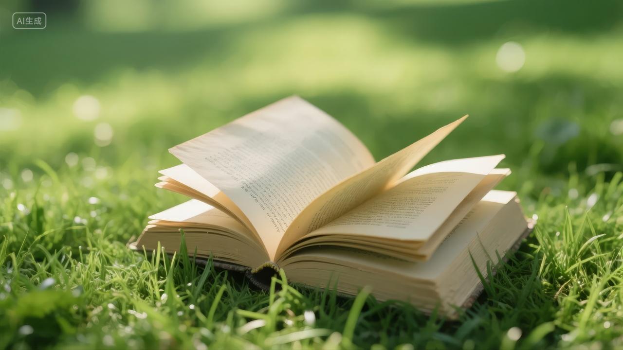 世界读书日草地阳光下打开的书本学习背景