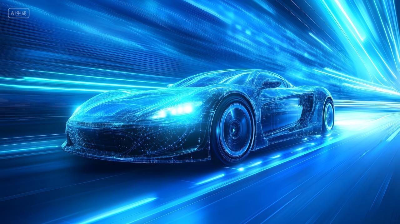 蓝色光效下的科技汽车