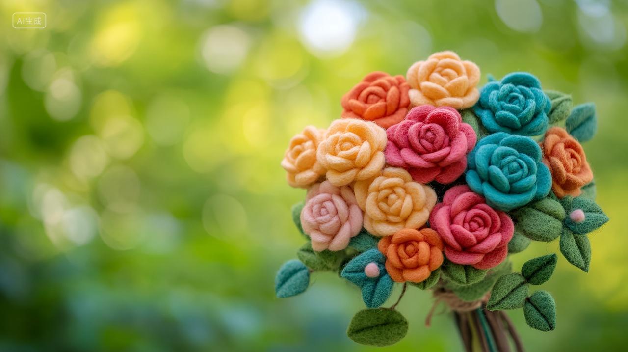 手工花束羊毛毡花束手工花艺素材平面设计花艺海报设计