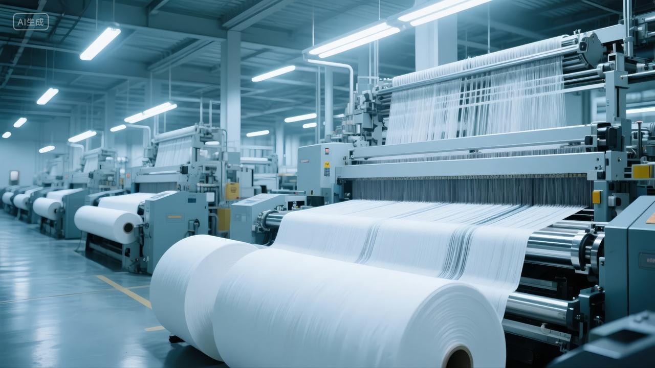 纺织工厂车间布料生产线工业制造背景图