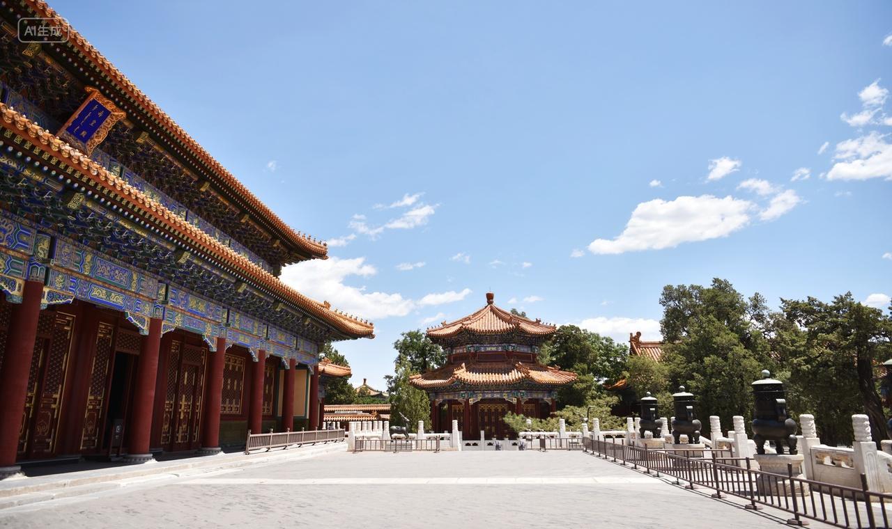 夏日蓝天白云下北京景山寿皇殿电脑壁纸北京旅游