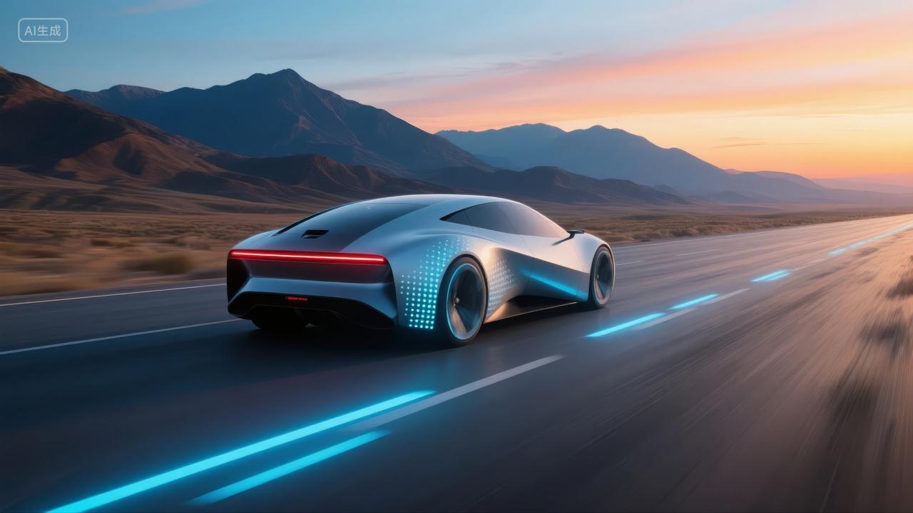 夏至节气未来汽车沙漠公路驰骋科技广告背景