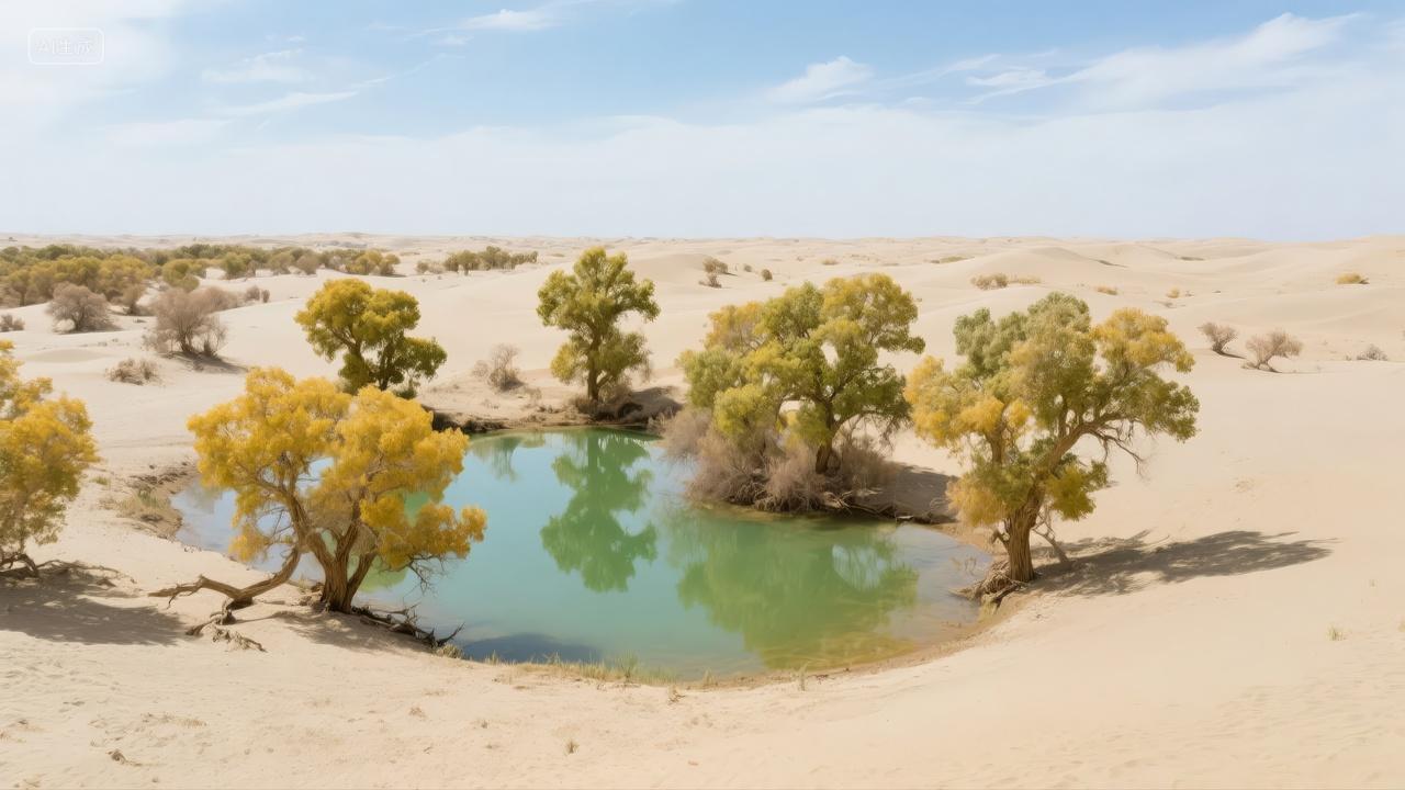 秋分节气沙漠胡杨林绿洲顽强生命力背景