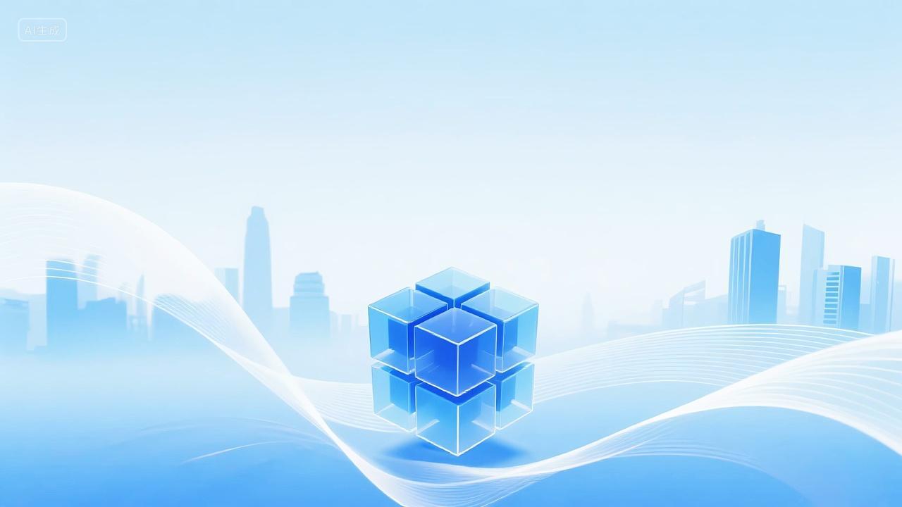 蓝色简约科技感动感波浪线条曲线城市剪影建筑背景
