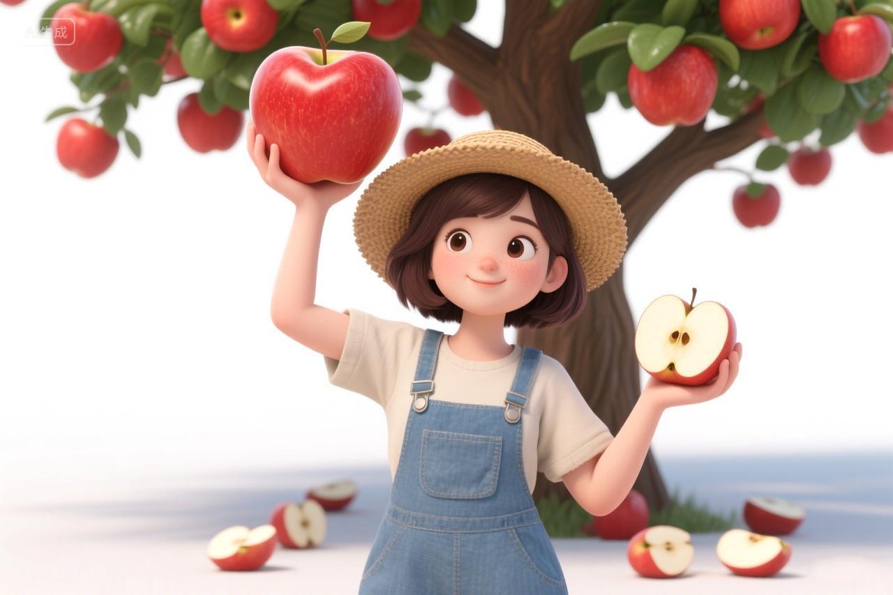 女孩红苹果