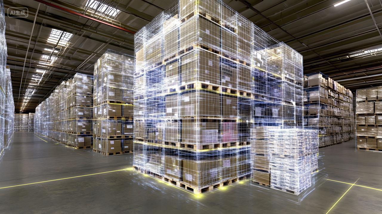 智能仓库中货物以全息投影形式呈现科技感十足