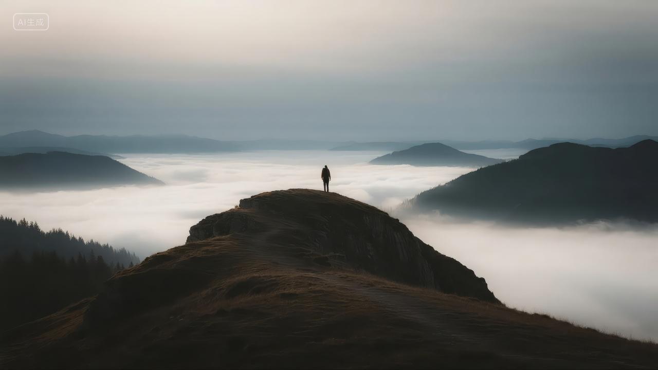 登山者山顶云海日出励志探索风景背景图