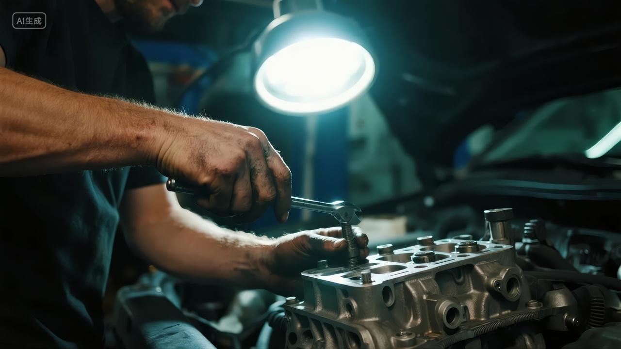 汽车维修技师发动机检修工业劳动背景图