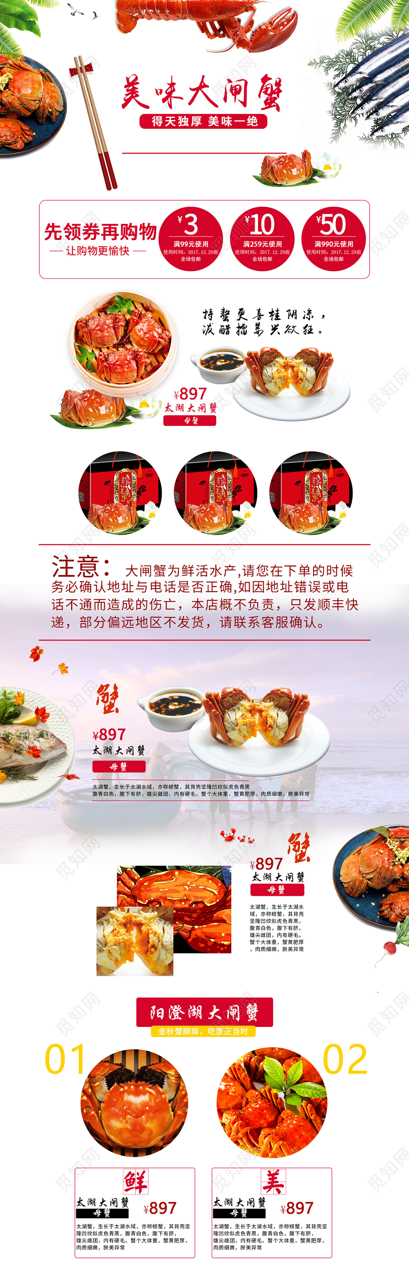 电商淘宝简约大闸蟹全套首页