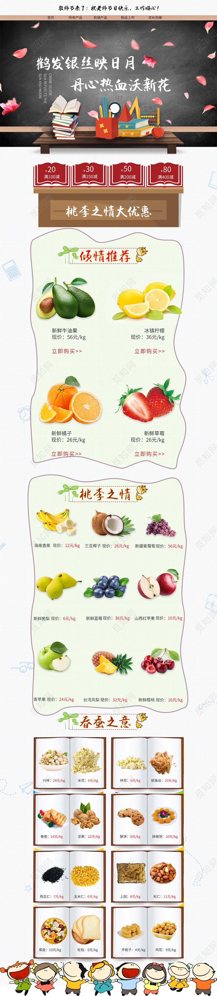 电商淘宝教师节水果类通用全套详情页