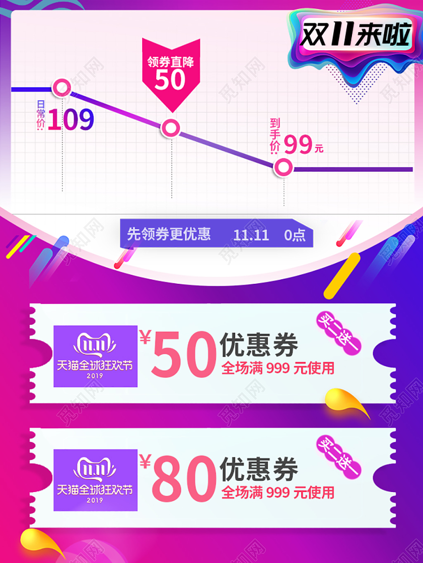 电商淘宝蓝色系渐变双十一双11来啦价格趋势图主图直通车