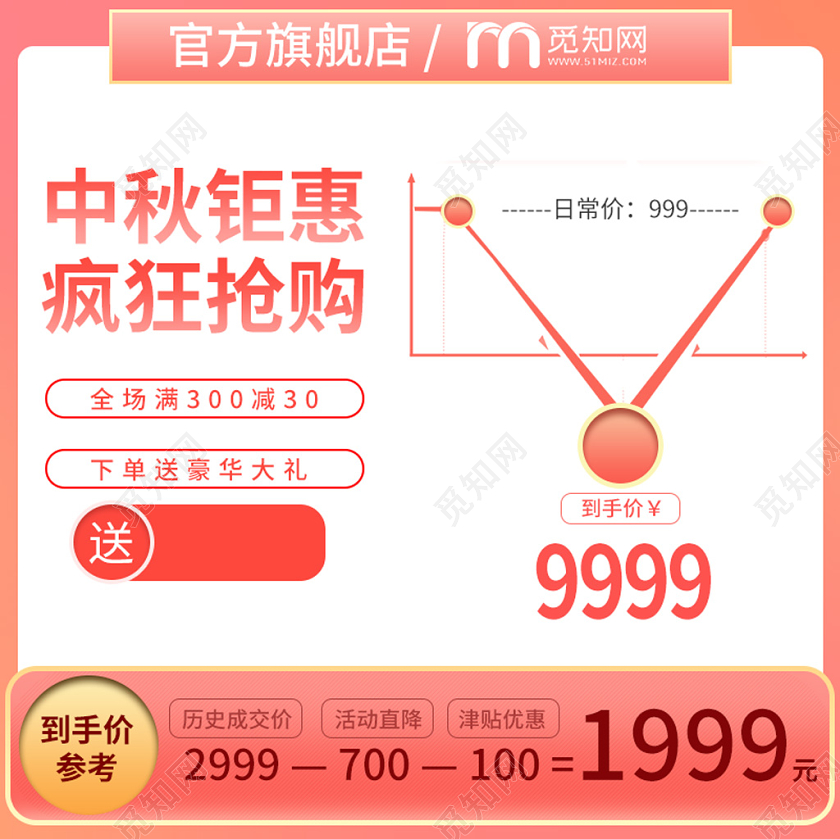 电商淘宝粉色小清新中秋钜惠疯狂抢购店铺促销主图模板
