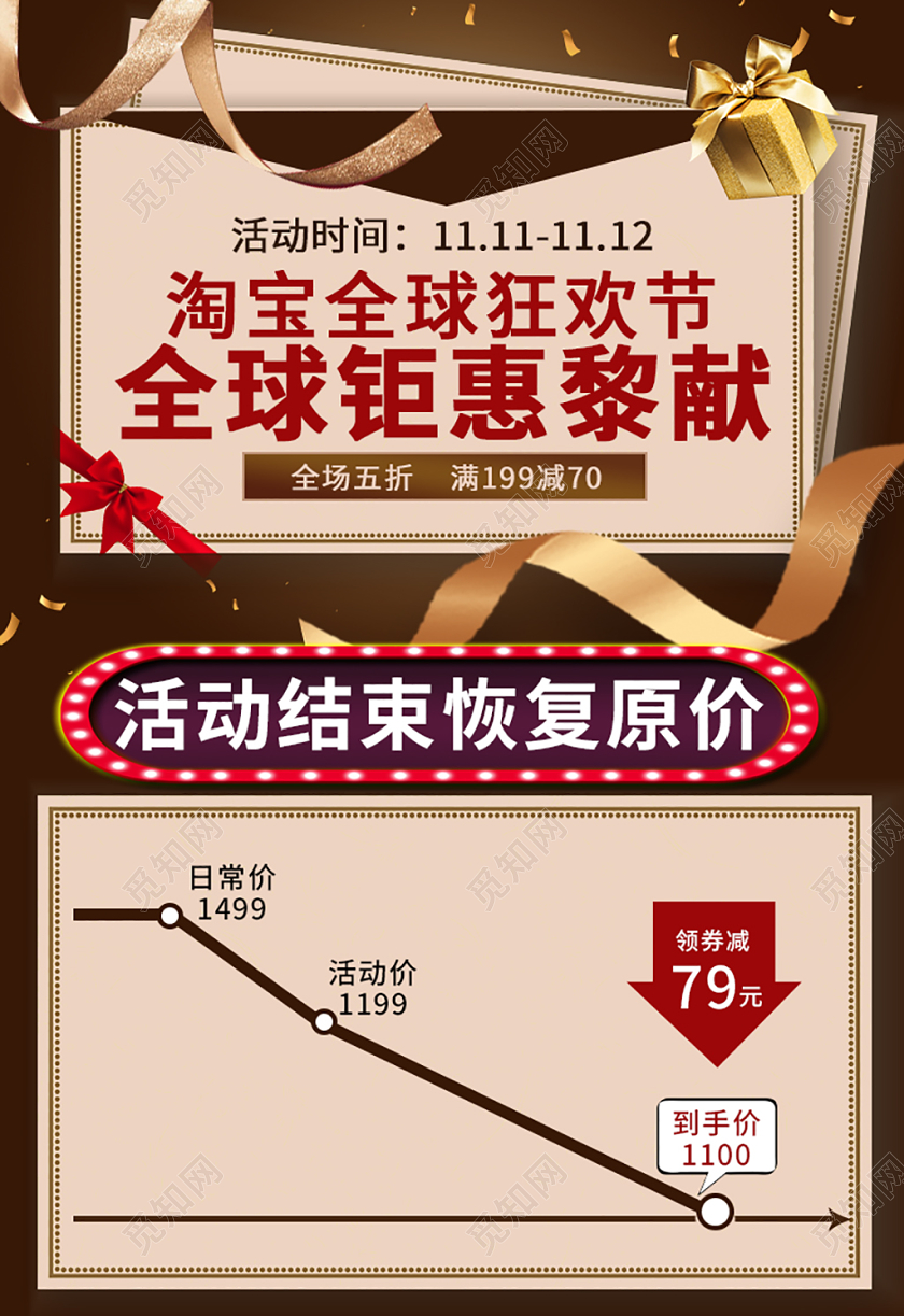电商淘宝棕色系双十一双11全球钜惠黎献价格趋势图主图直通车