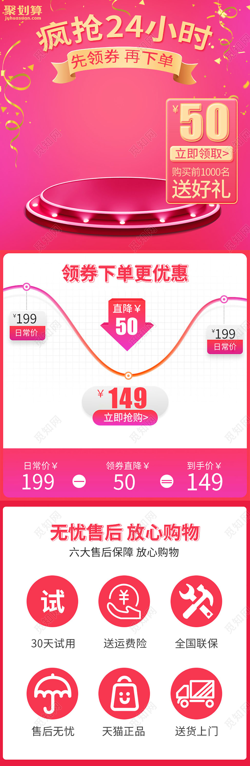 电商淘宝粉色简约双十一双11价格趋势促销售后保障详情页