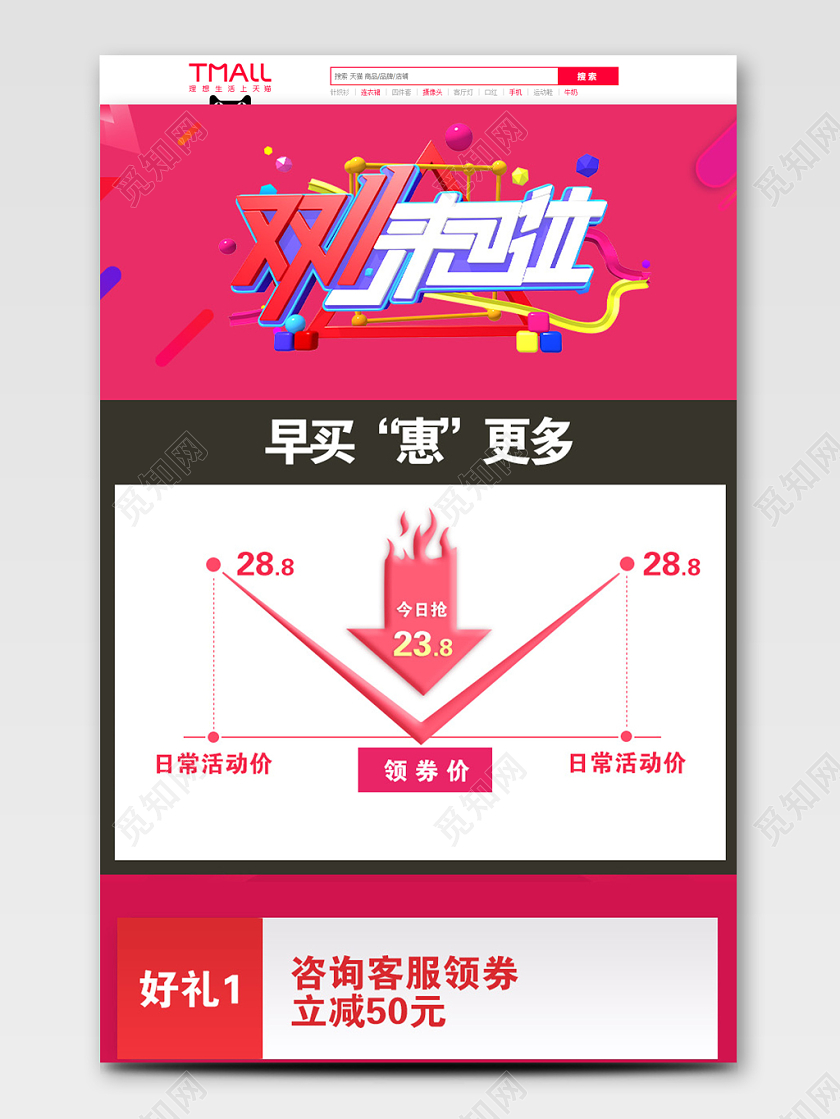 红色大气双十一双11节日双11来啦电商价格趋势图首页