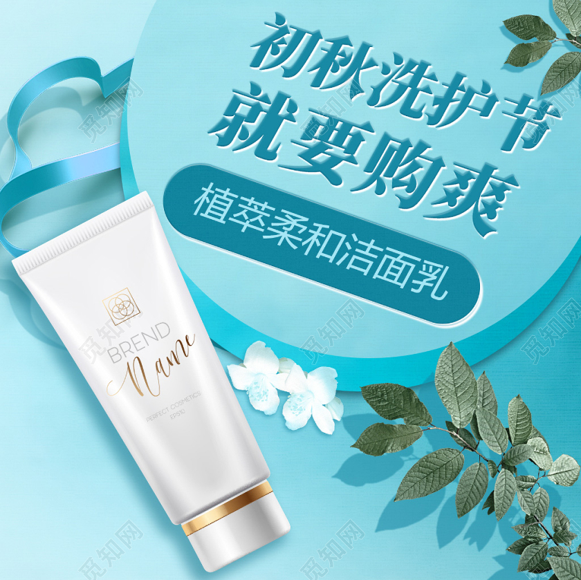 蓝色简约双十一双11节日洗护节洁面乳护肤促销活动主图框直通车