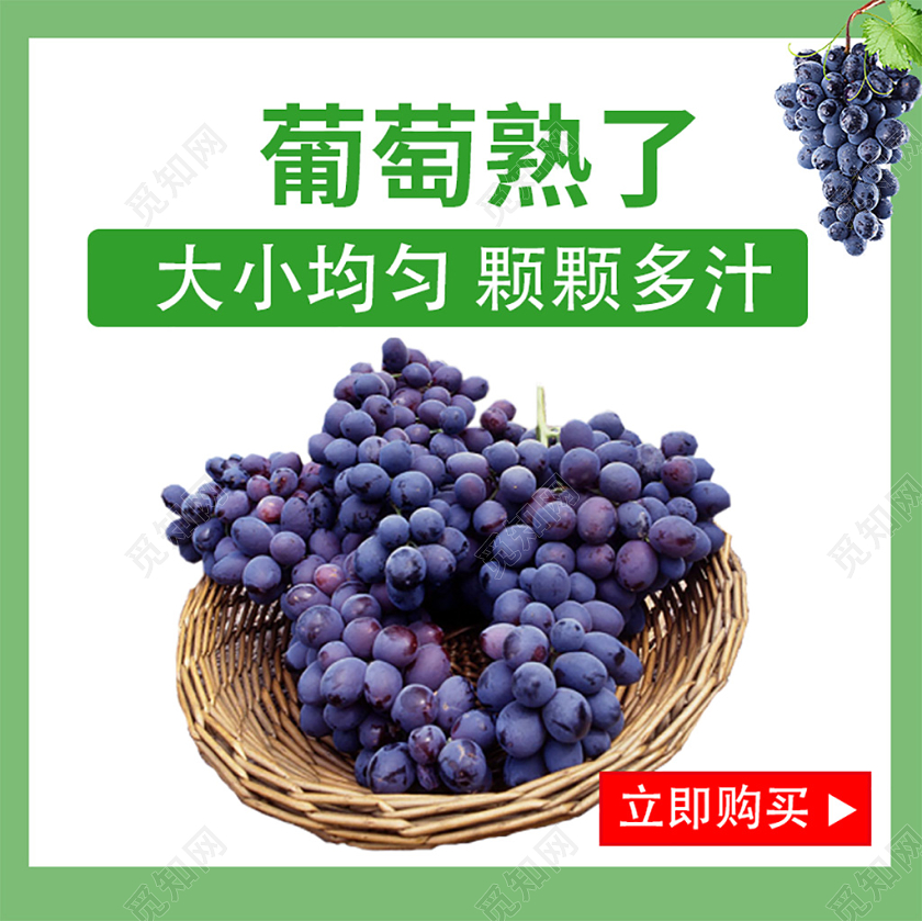 电商淘宝简约时尚促销活动葡萄熟了水果通用主图直通车模板