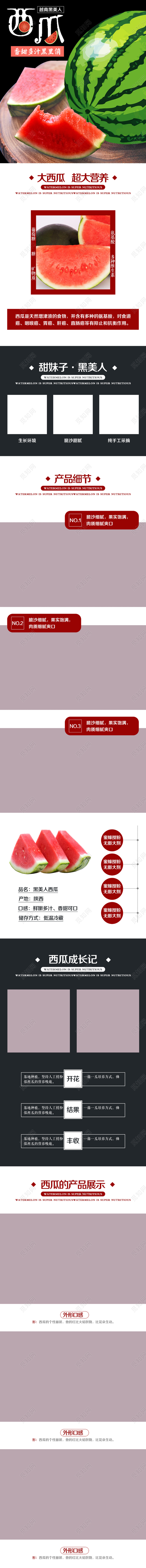 淘宝电商生鲜类通用水果越南黑美人西瓜香甜多汁黑里俏详情页