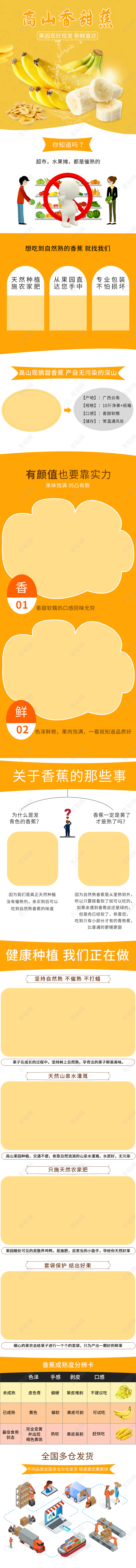简约黄色高山香甜蕉生鲜手机端通用类详情页模板水果