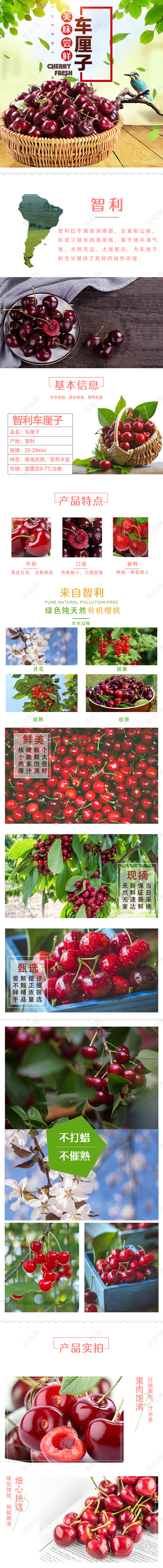 红色田园风车厘子水果电商详情页模版