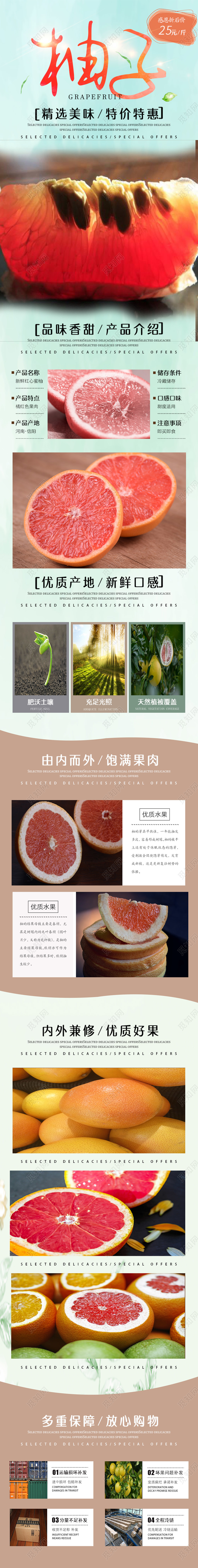 淘宝清新生鲜蔬果柚子折后价详情页首页