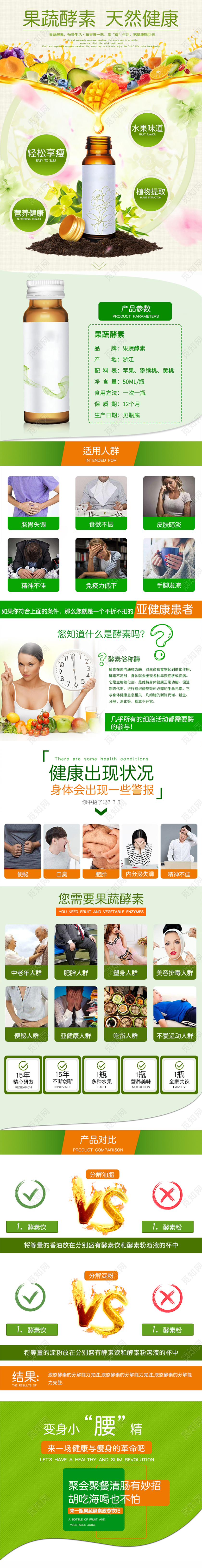 绿色简约果蔬酵素天然健康轻松享瘦植物提取保健食品保健品详情页