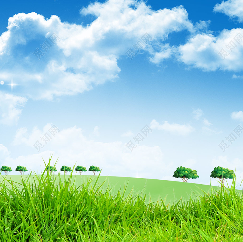绿色清新天空春季草坪山景高端大气主图直通车